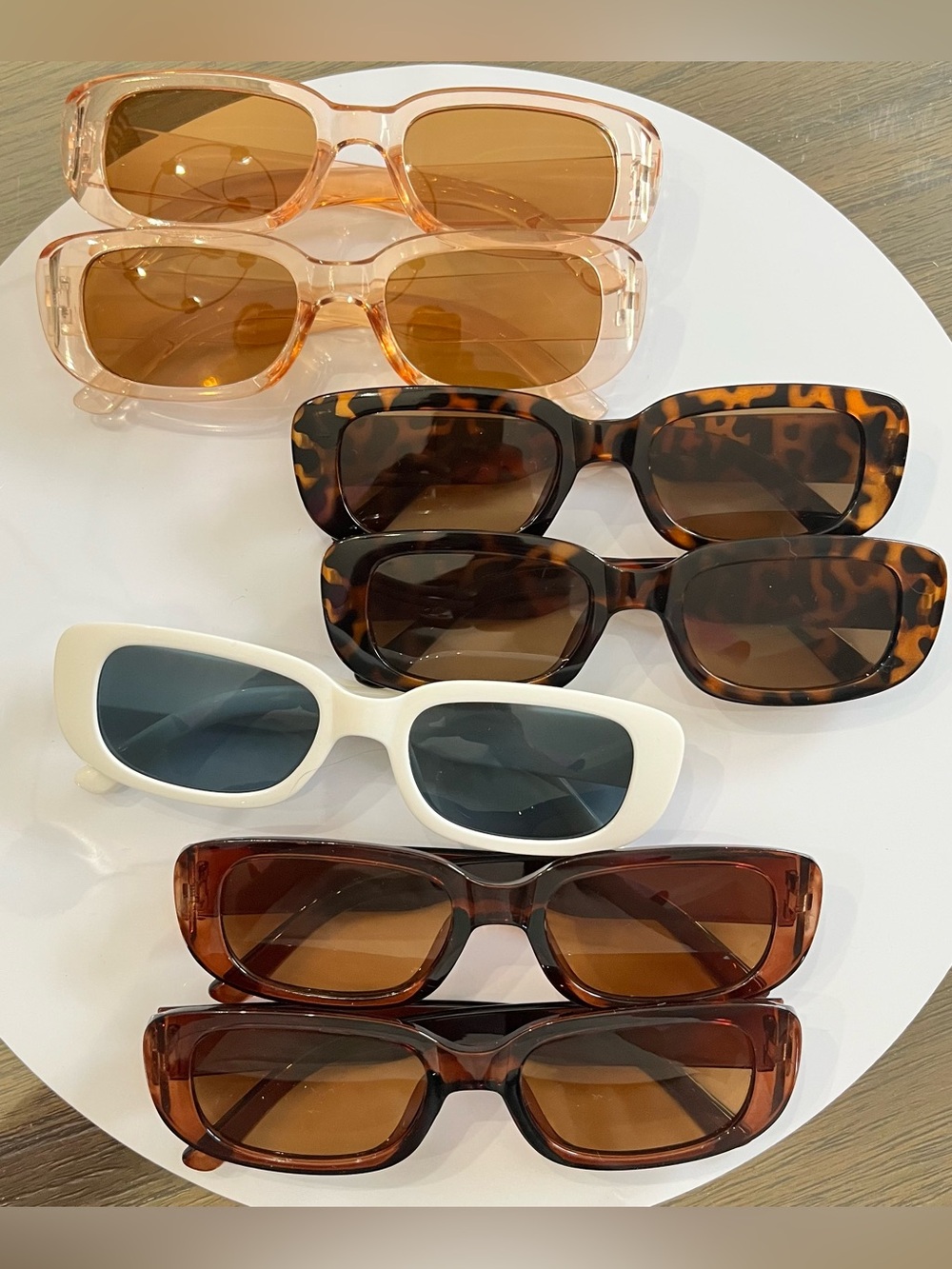 Elegant Rectangle Sunglasses in Tan, Tortoise, White, and Brown - lot of 7 pairs